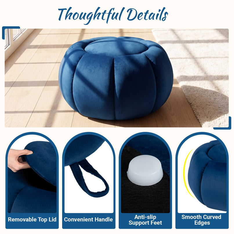 GIANTEX Pumpkin Shaped Round Ottoman Coffee Table with Storage & Removable Lid