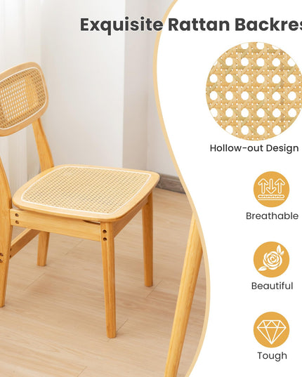 Giantex Rattan Dining Chairs Set of 2, Boho Cane Kitchen Chairs, Max Load 300 Lbs