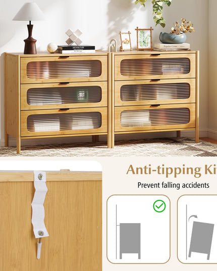 Giantex Bamboo 3-Drawer Storage Cabinet