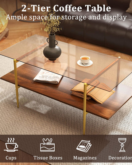 Giantex Glass Coffee Table Mid Century Modern Center Table