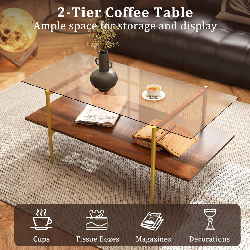 Giantex Glass Coffee Table Mid Century Modern Center Table