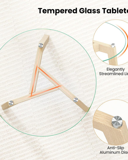 Giantex Modern Round Bedside Nightstand with Clear Tempered Glass Top & Rubber Wood Legs