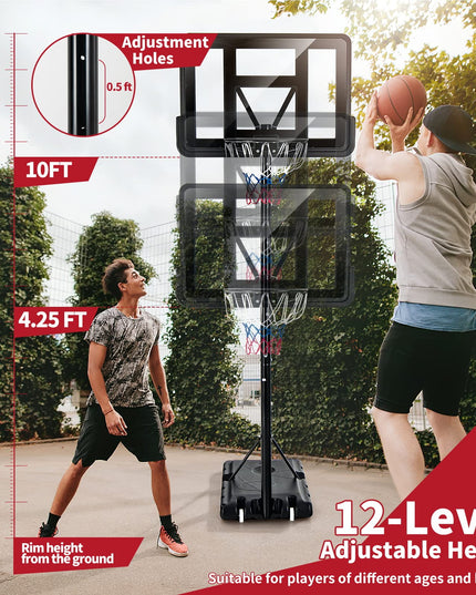 Giantex Portable Basketball Hoop Outdoor, 4.25-10ft Height Adjustable Basketball Goal System w/ 43.5" Shatterproof Backboard