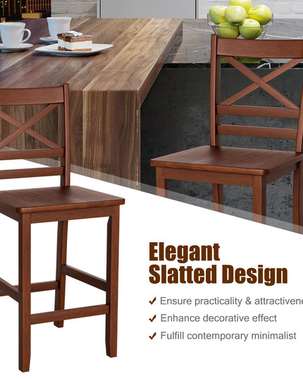 Giantex 25'' Antique Kitchen Counter Height Chairs with Wooden X-Shaped Backrest & Rubber Wood Legs