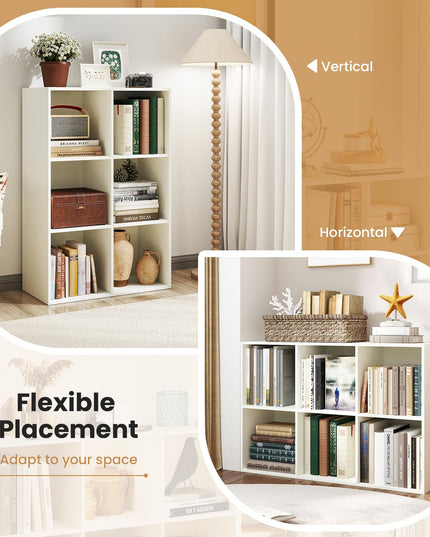 Giantex 6-Cube Bookcase, 3-Tier Cubby Bookshelf, Horizontal Vertical Display Rack with Anti-Tipping Kits