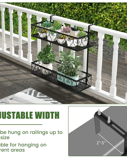 Giantex Balcoy Flower Pot Stand Rack w/ Adjustable Hooks & 2 Planter Baskets