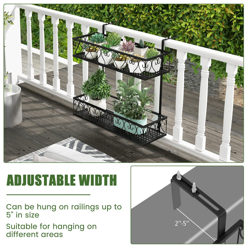 Giantex Balcoy Flower Pot Stand Rack w/ Adjustable Hooks & 2 Planter Baskets