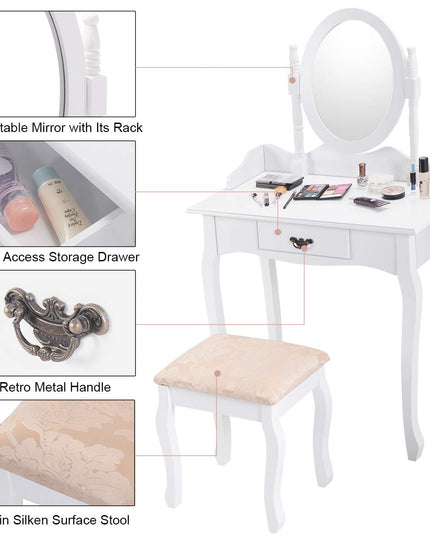 Giantex Bathroom Vanity Table Set w/Mirror Cushioned Stool Makeup Dressing Table Set