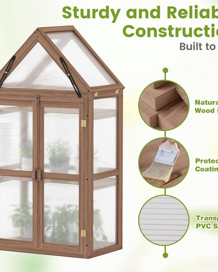 GIANTEX Mini Greenhouse Storage Shelves w/ Transparent Flip-Top Roof for Garden