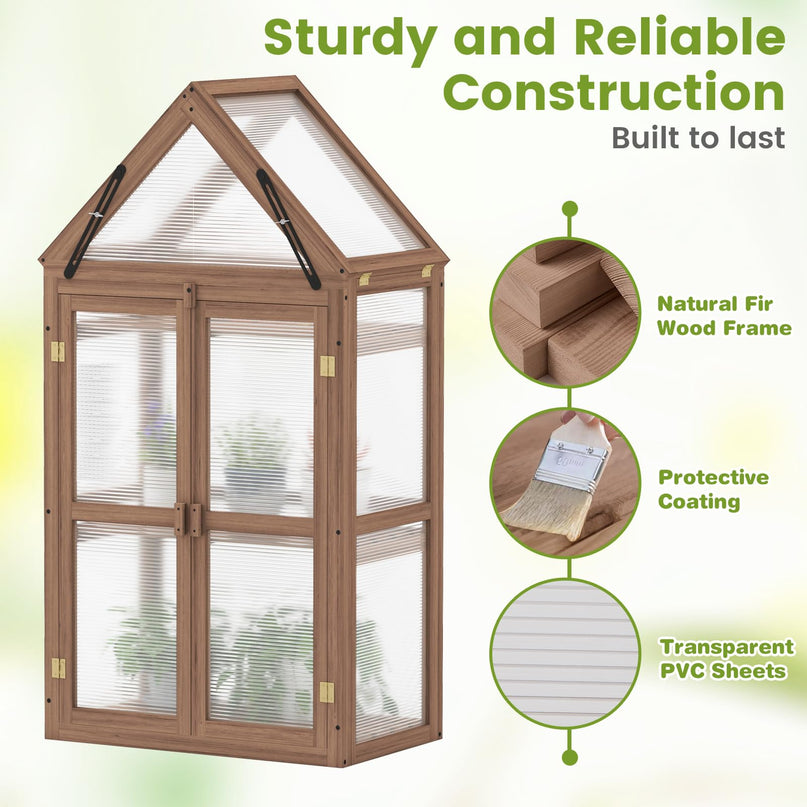 GIANTEX Mini Greenhouse Storage Shelves w/ Transparent Flip-Top Roof for Garden