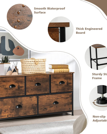 Giantex Dresser for Bedroom, Chest of Drawers with Wood Top Retro Storage Cabinet
