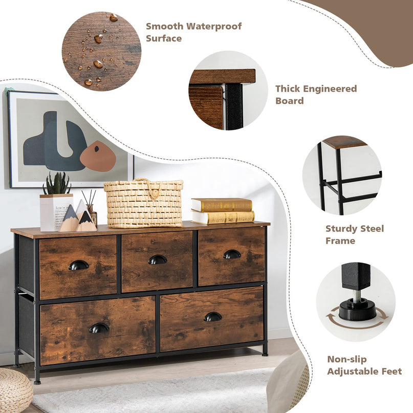 Giantex Dresser for Bedroom, Chest of Drawers with Wood Top Retro Storage Cabinet