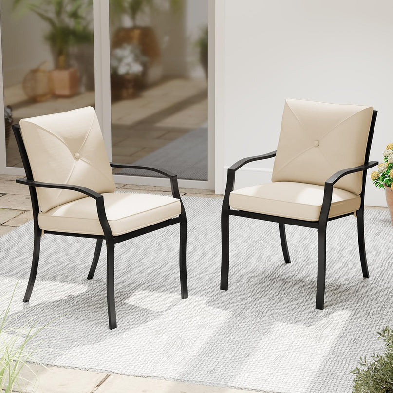 Giantex 2 Pieces Patio Chairs, Outdoor Lawn Chairs with Removable Cushions