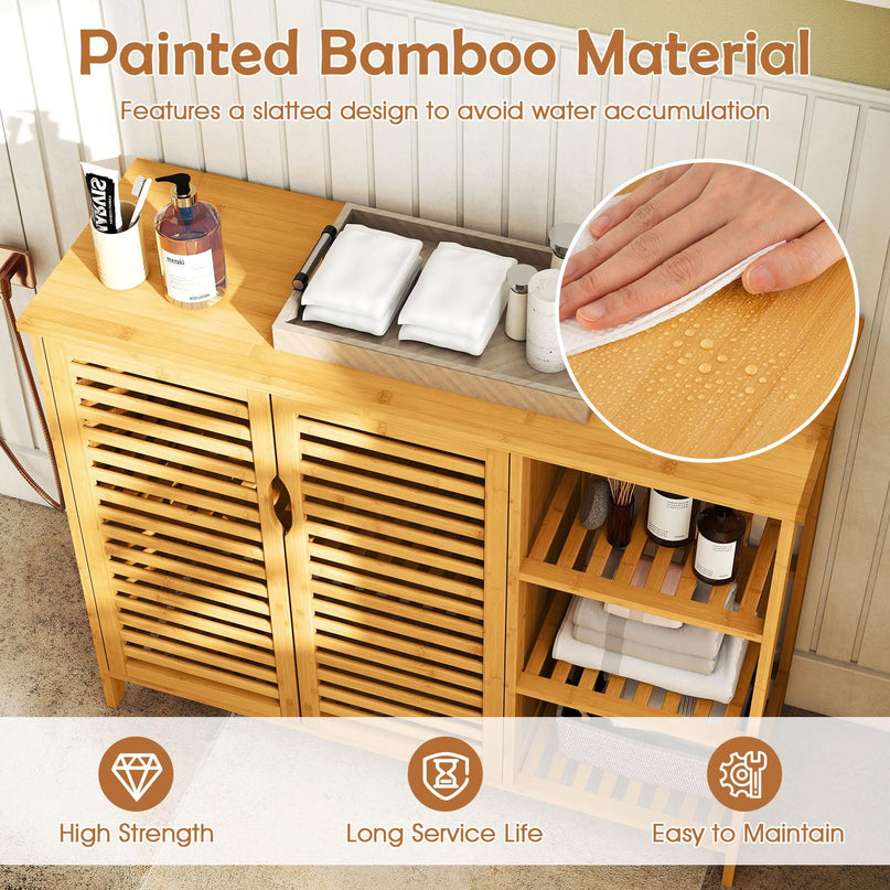 Giantex Bamboo Bathroom Storage Cabinet for Living Room