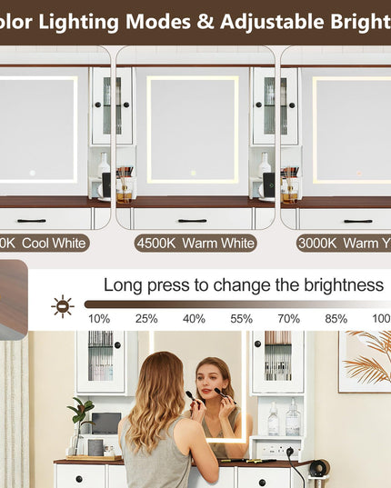 CHARMAID Coiffeuse avec Miroir Lumineux et Station de Charge