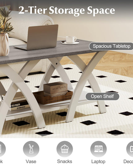 Giantex 40 Inch Rectangular Living Room Table with Open Display Area for Small Space