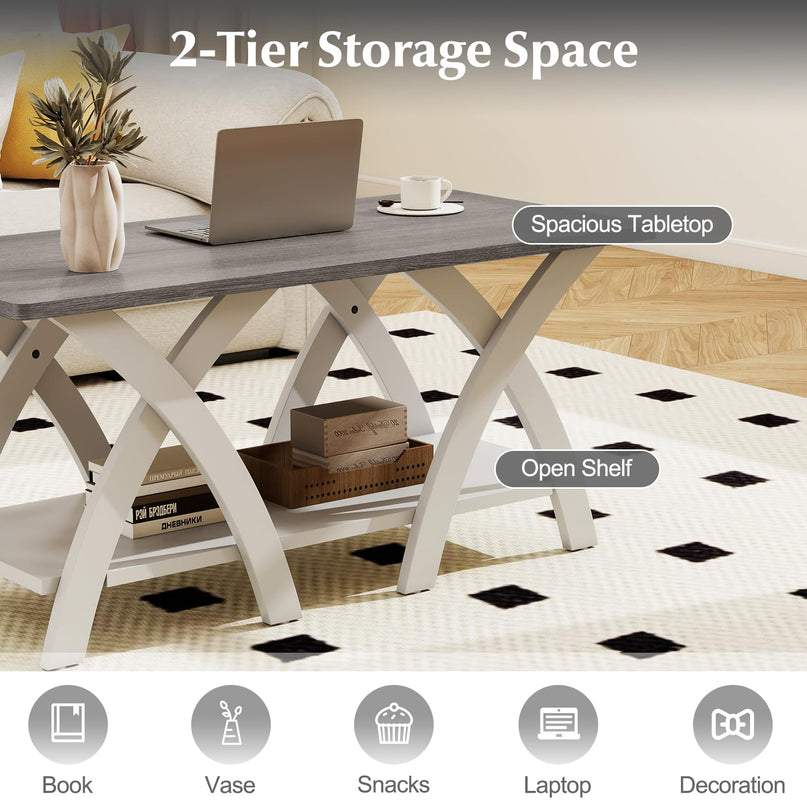 Giantex 40 Inch Rectangular Living Room Table with Open Display Area for Small Space