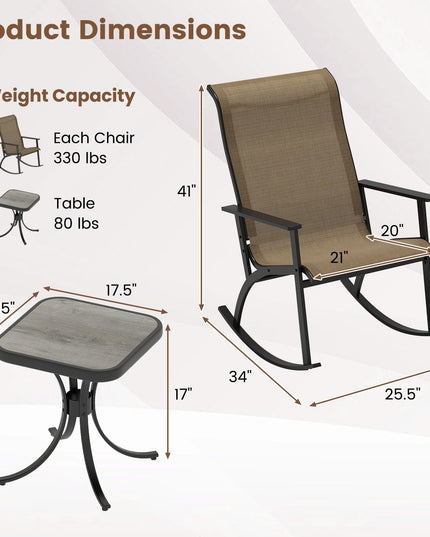Giantex Outdoor Patio Furniture Set with 2 Rocking Chairs & Coffee Table
