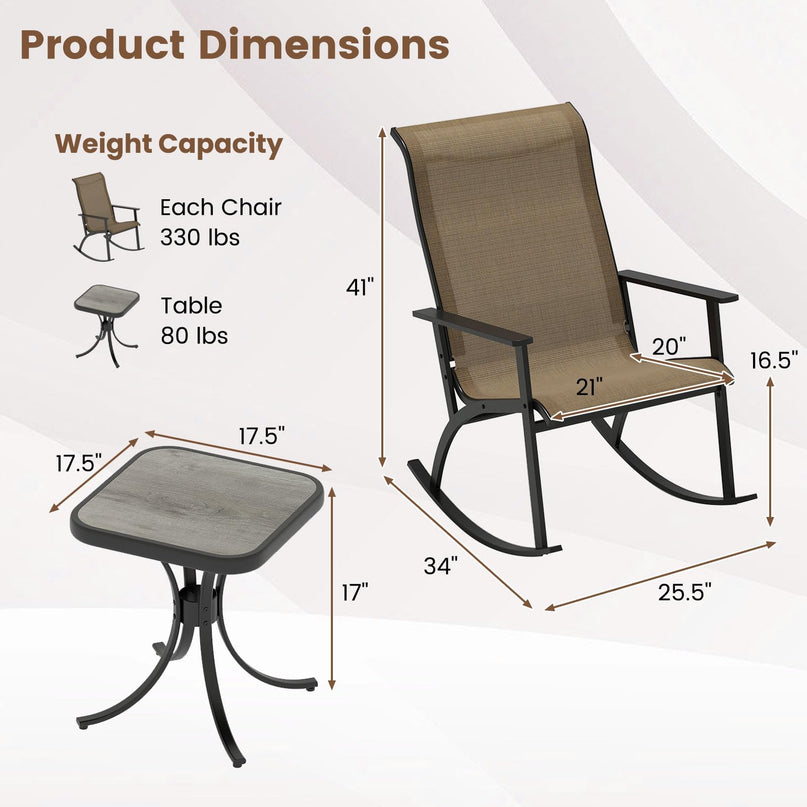 Giantex Outdoor Patio Furniture Set with 2 Rocking Chairs & Coffee Table