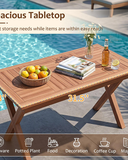 GIANTEX 31.5" Outdoor Teak Wood Coffee Table with Slatted Tabletop