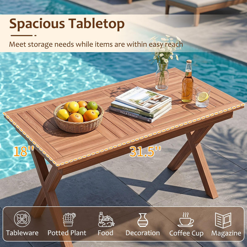 GIANTEX 31.5" Outdoor Teak Wood Coffee Table with Slatted Tabletop