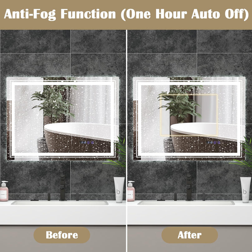 LED Bathroom Mirror, Lighted Beveled Edge Vanity Mirror Wall Mounted