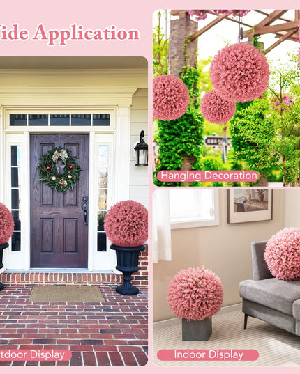 Giantex 2 PCS Artificial Plant Topiary Ball, 17.5'' Pink Faux Eucalyptus Decorative Balls for Wedding Home Decor