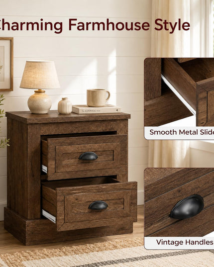 GIANTEX Farmhouse Nightstand 2-Drawer End Tables