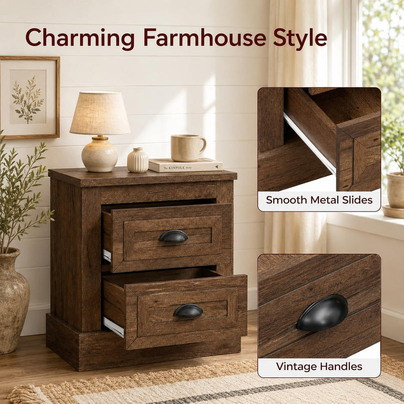 GIANTEX Farmhouse Nightstand 2-Drawer End Tables