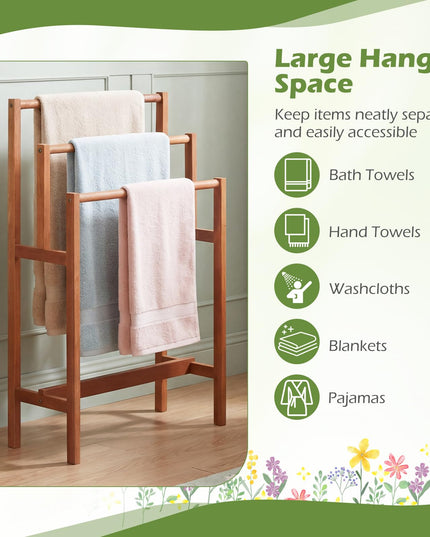 Giantex Freestanding Wooden Towel Rack Stand 3-Tier Bath Towel Drying Rack