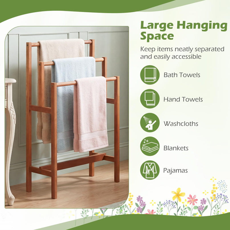 Giantex Freestanding Wooden Towel Rack Stand 3-Tier Bath Towel Drying Rack