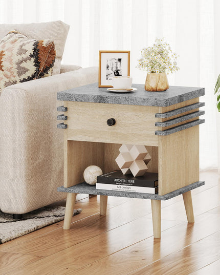 Giantex 3-Tier Modern Nightstand with Faux Marble Surface & Color Blocking Pattern
