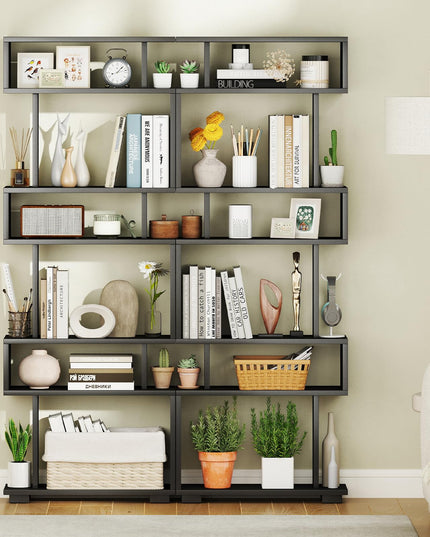 Giantex 6-Tier Geometric Bookcase Set of 1/2 64" Tall S-Shaped Bookshelf