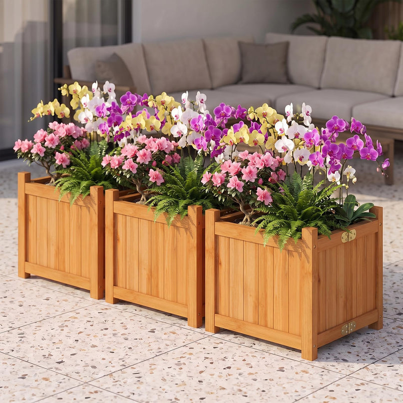 GIANTEX 15" Folding Wooden Planter Box with Removable Bottom