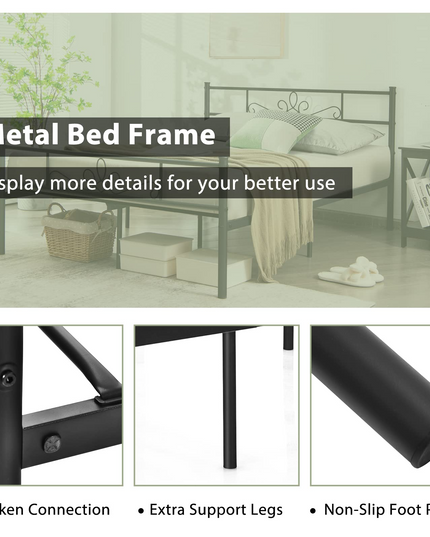 Mattress Foundation w/Heavy Duty Steel Slat Support, No Box Spring Needed