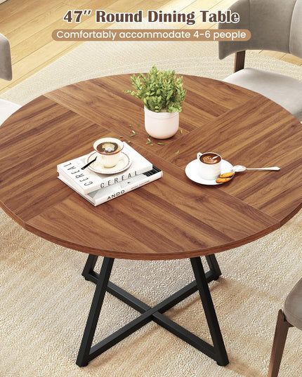 Giantex Table à manger ronde de 119 cm pour 4 personnes avec étagère de rangement et base en métal en forme de X