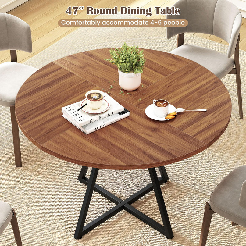 Giantex 47" Round Dining Table for 4 with Storage Shelf & X-Shaped Metal Base