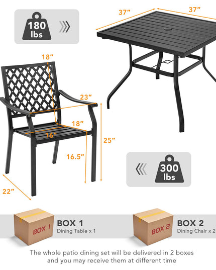 Giantex 3 Pieces Outdoor Dining Set, Patio Table & 2 Stackable Chairs, Outside Dining Furniture