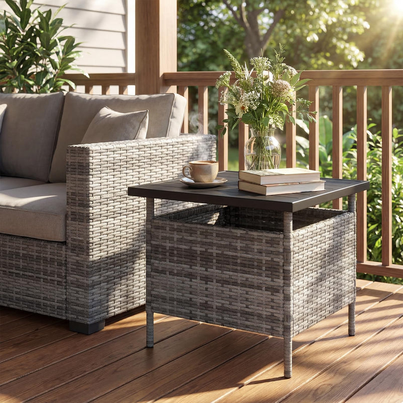 Giantex Outdoor Side Table with 2" Umbrella Hole