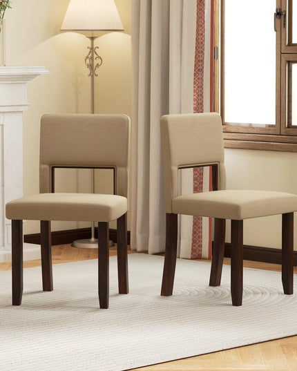 Giantex Wooden Dining Chairs Set of 2/4, Linen Fabric Upholstered Kitchen Chairs w/Rubber Wood Frame