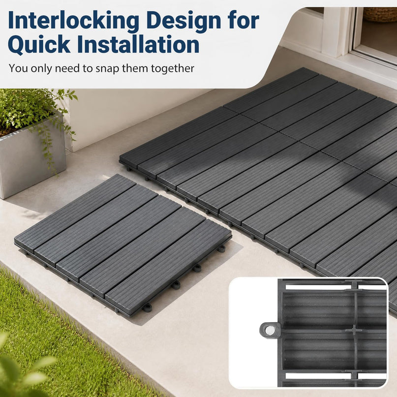 GIANTEX 36 PCS Plastic Interlocking Deck Tiles, Waterproof PP Floor Tiles