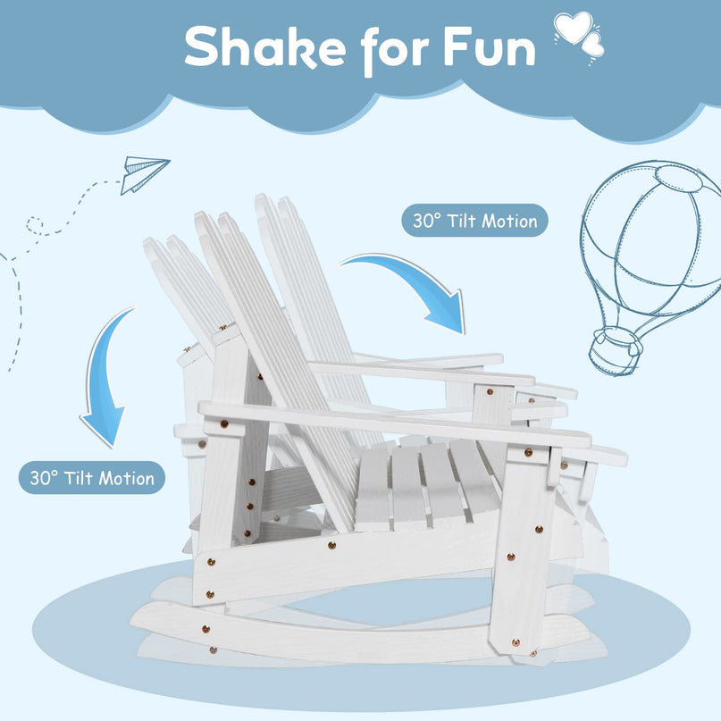 Giantex 2-Person Adirondack Rocking Chair - Kids Outdoor Rocking Bench with Slatted Seat, High Backrest