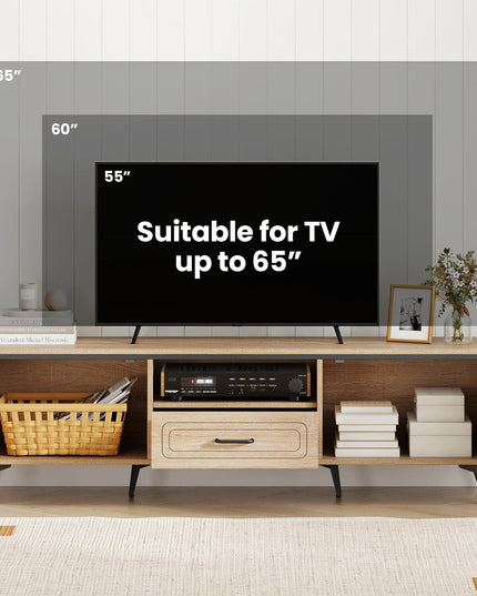 Meuble TV Giantex pour téléviseurs 60/65 pouces | Meuble de divertissement bohème avec placards de rangement