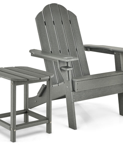 Folding Adirondack Chair with Side Table, Outdoor Adirondack Chair w/Cup Holder