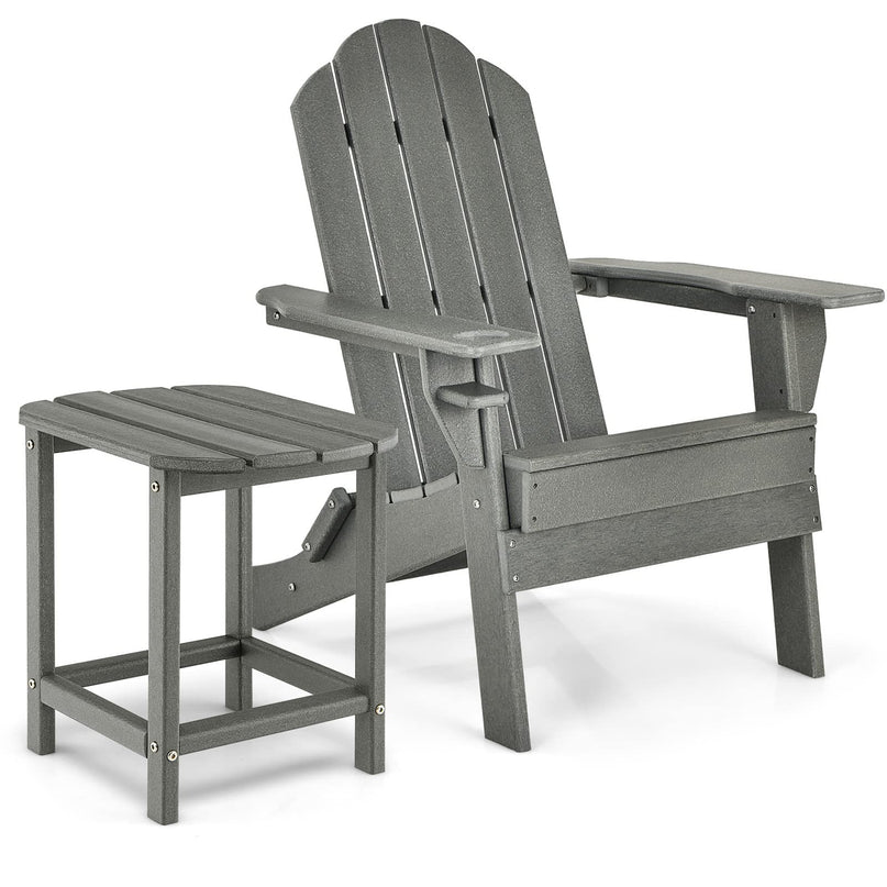Folding Adirondack Chair with Side Table, Outdoor Adirondack Chair w/Cup Holder