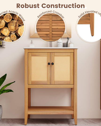 Meuble sous vasque Giantex en bois d'acacia massif avec évier, style moderne