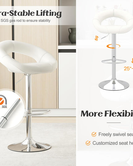 Giantex Adjustable Swivel Bar Stools, Modern PU Leather Counter Height Bar Chairs w/Hollowed Back