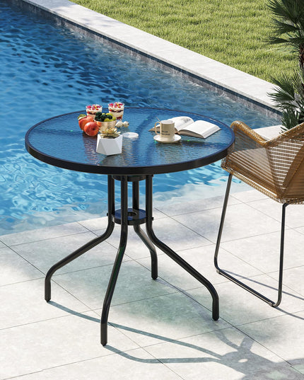 Giantex 31.5" Patio Round Dining Table with Tempered Glass Tabletop & 2" Umbrella Hole