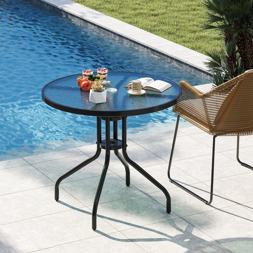 Giantex 31.5" Patio Round Dining Table with Tempered Glass Tabletop & 2" Umbrella Hole