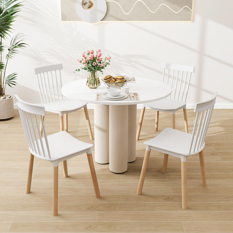 Giantex Set of 4 Windsor Dining Chairs White, Modern Kitchen Chairs w/Spindle Backs & Curved Seats